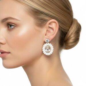 J. Crew rhinestone and white bead earrings.